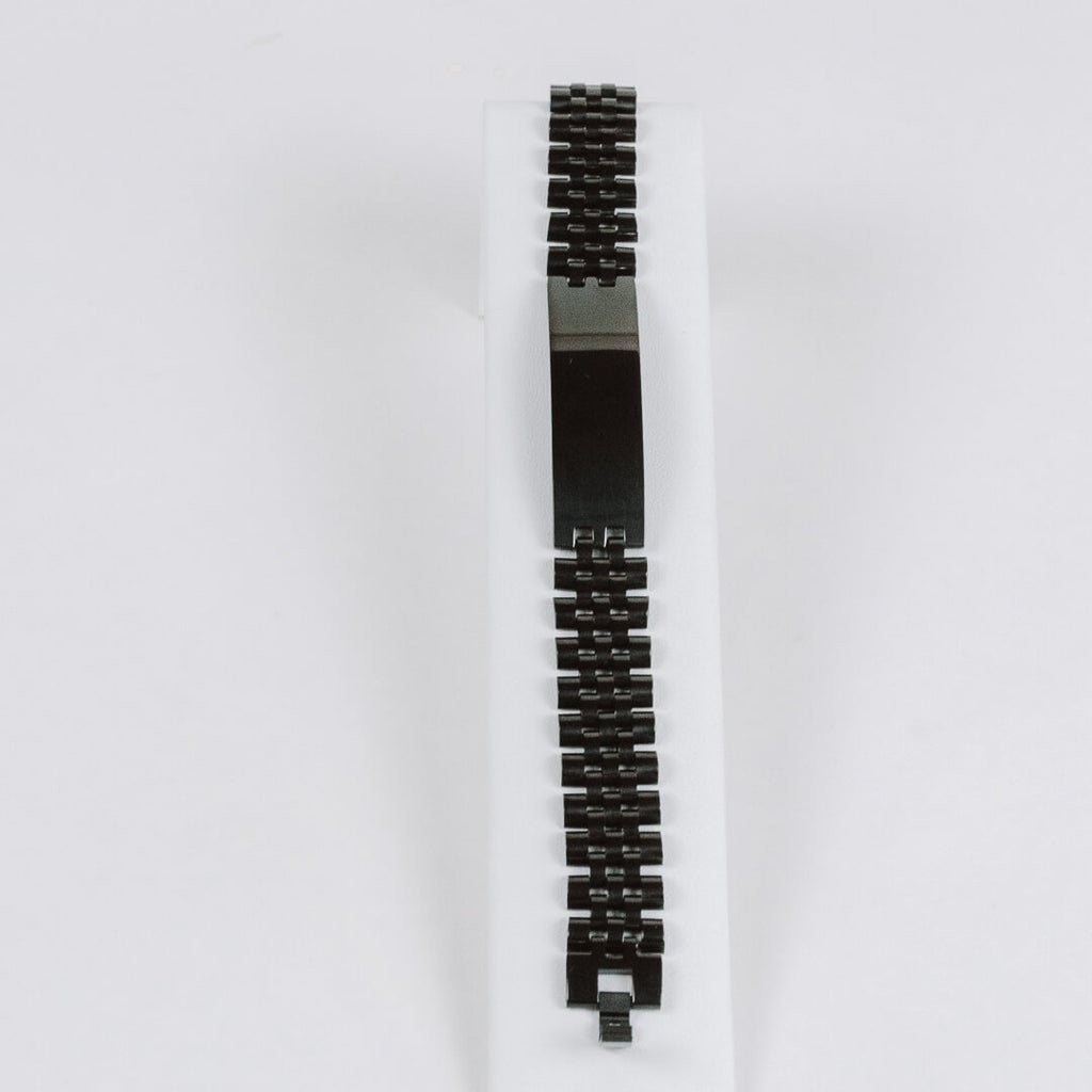 stainless steel gun metal black plated link & plaque bracelet