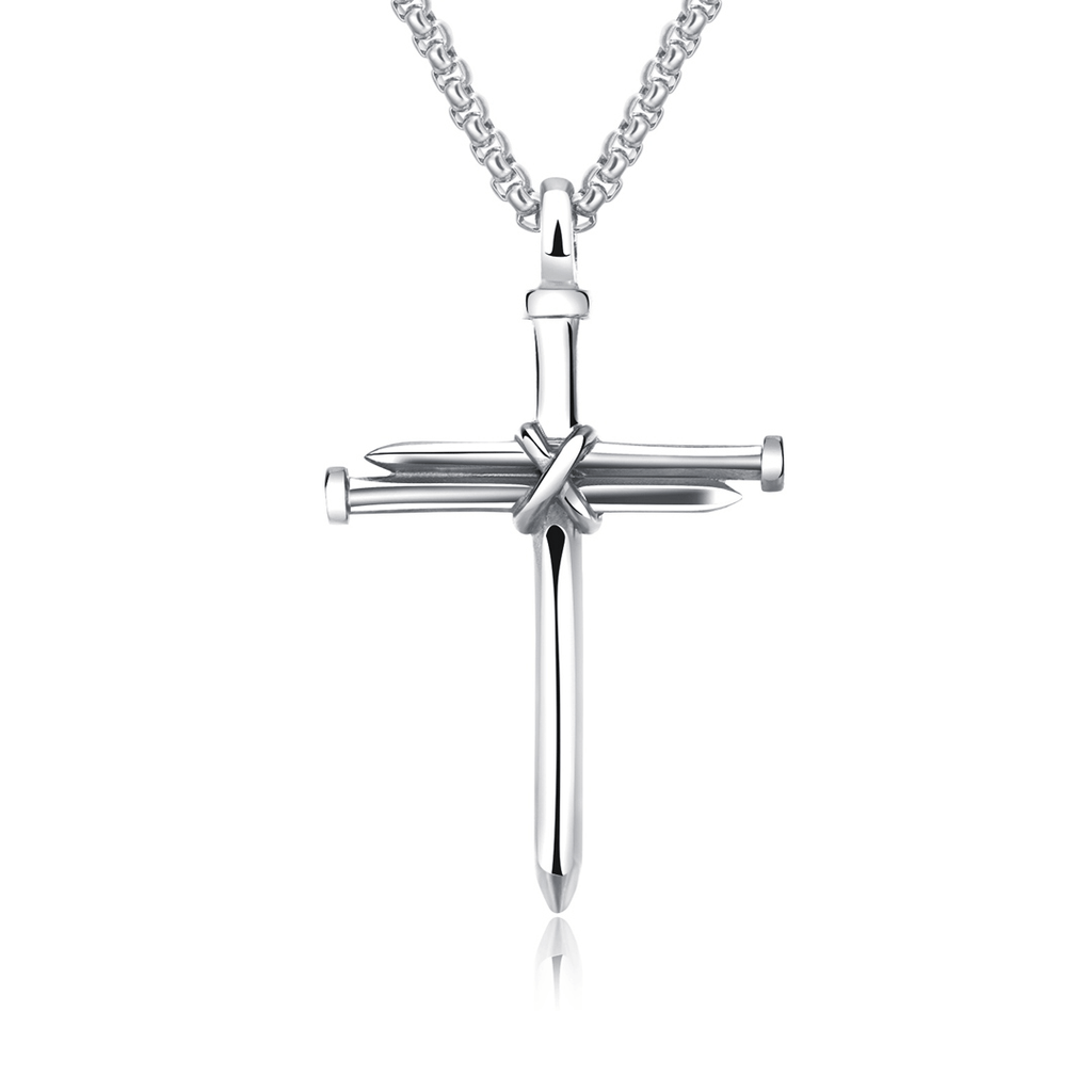 stainless steel box chain necklace with cross pendant