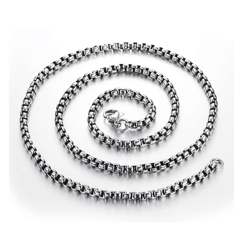 stainless steel rhodium plated box chain necklace
