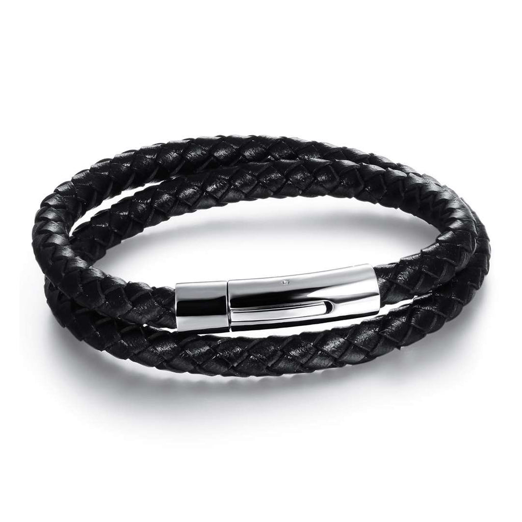 italian leather stainless steel leather braided bracelet