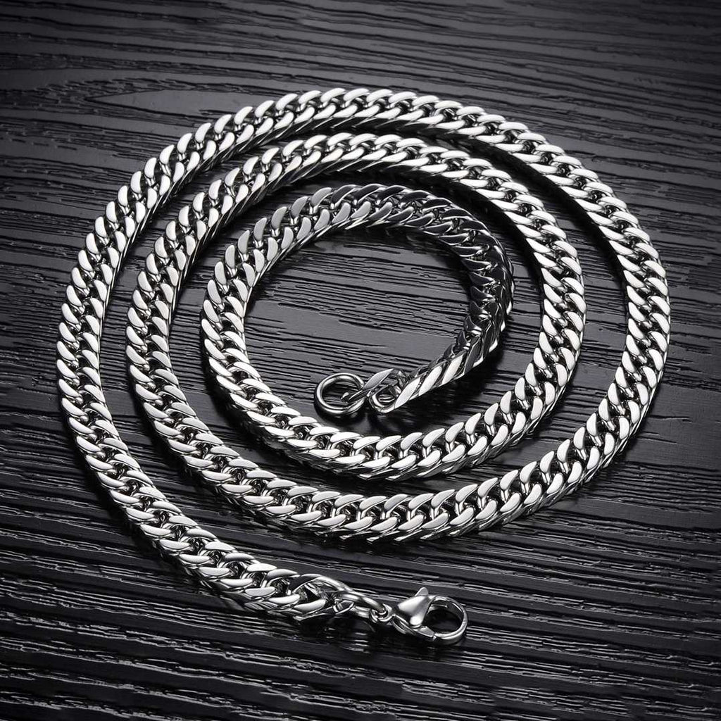 mens stainless steel rhodium  plated classic link necklace