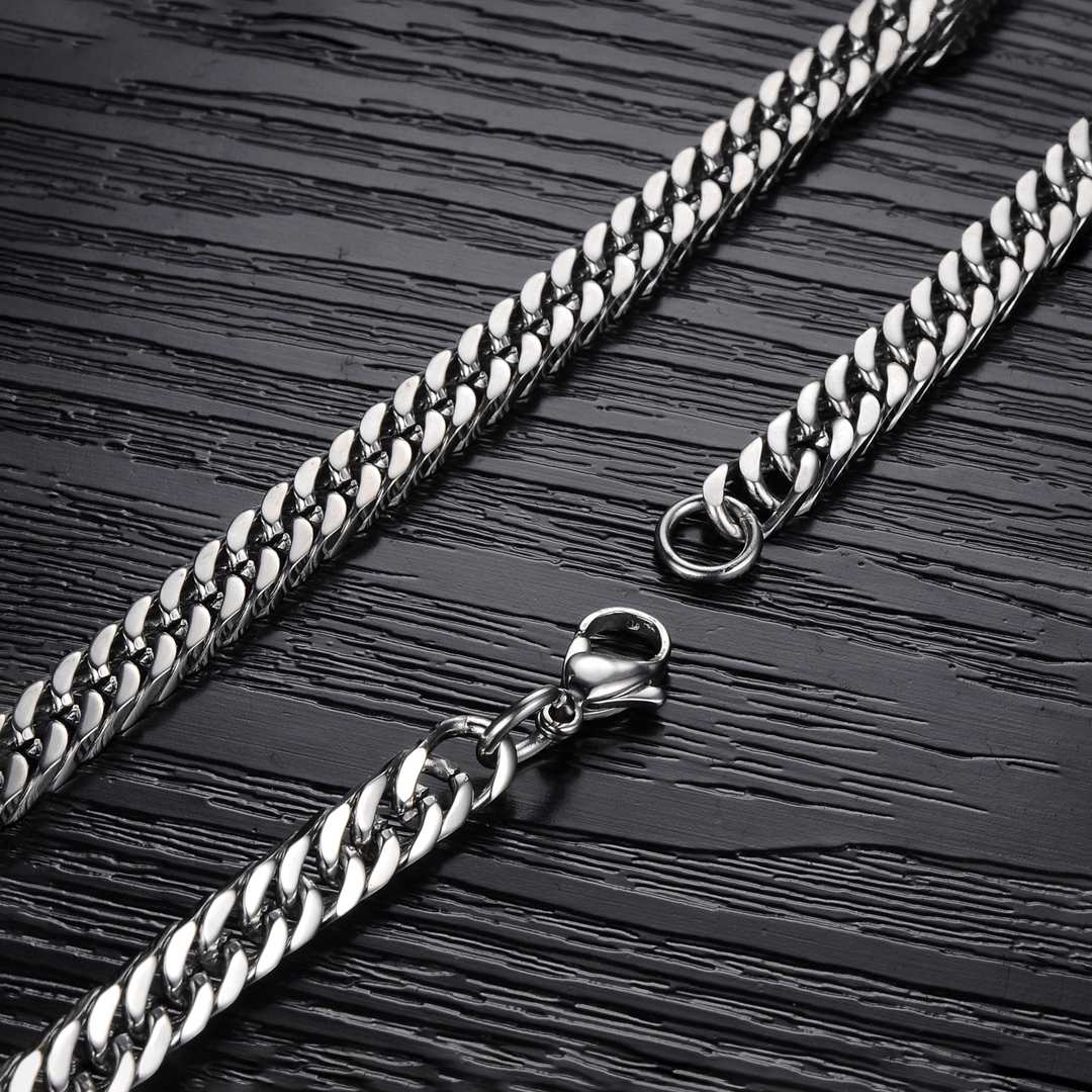 mens stainless steel rhodium platinum plated classic link necklace