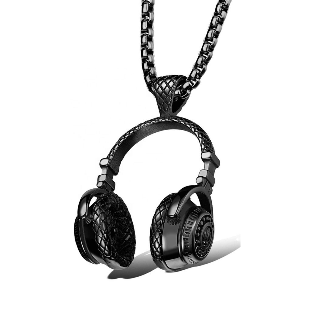 stainless steel gun metal black plated headphone link necklace