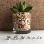 Load image into Gallery viewer, sterling silver with rhodium plating cubic zirconia round stud earrings in various sizes
