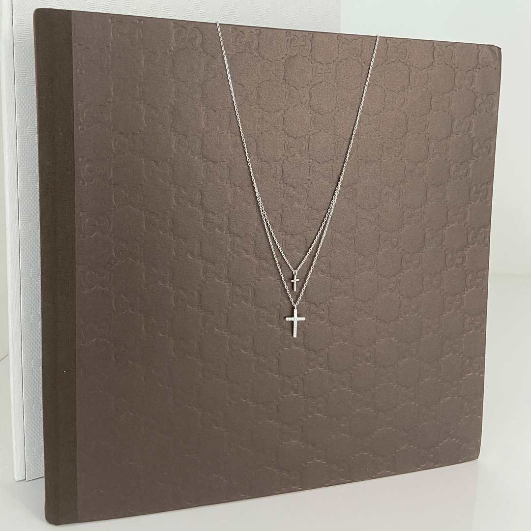 sterling silver rhodium plated cross me twice necklace