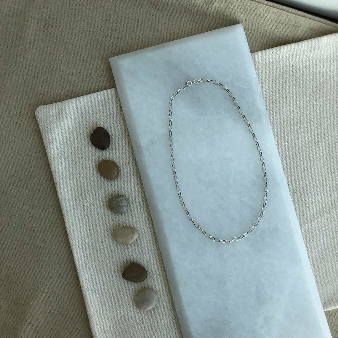 sterling silver rhodium plated oval link bracelet