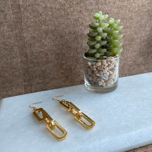 stainless steel 18k gold plated triple link earrings