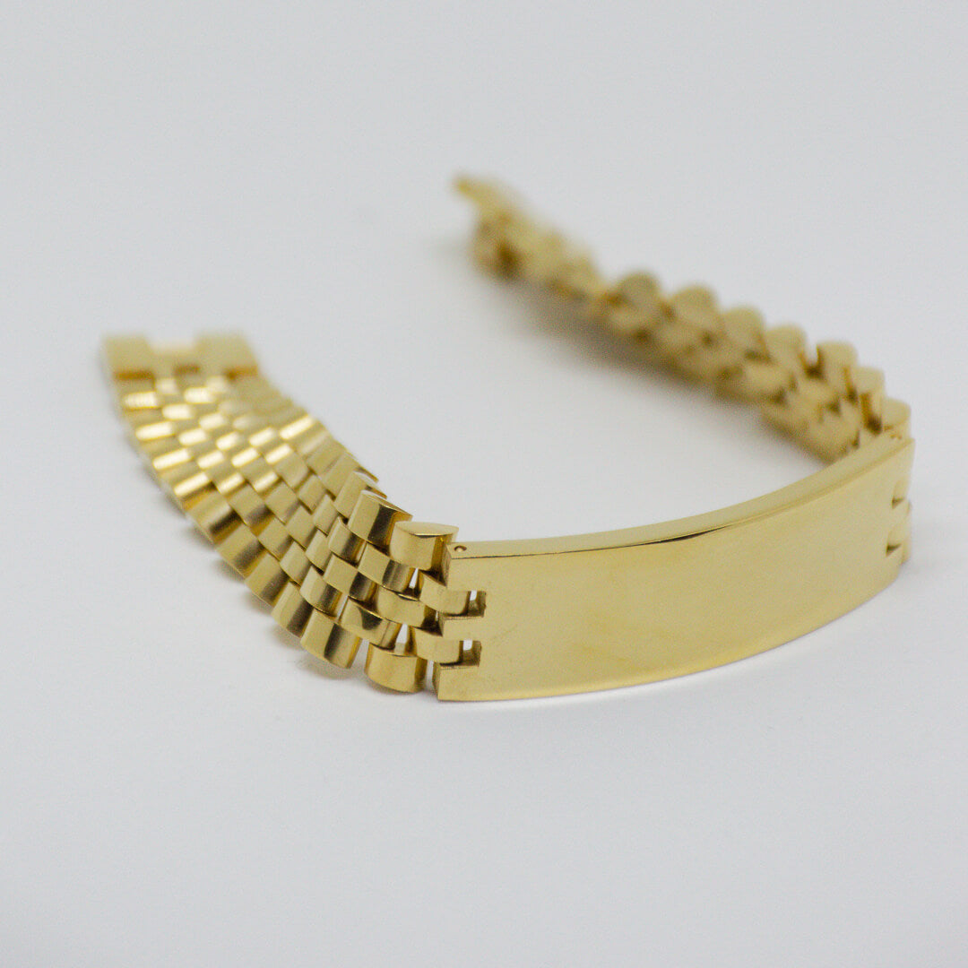 stainless steel 18k gold plated link & plaque bracelet