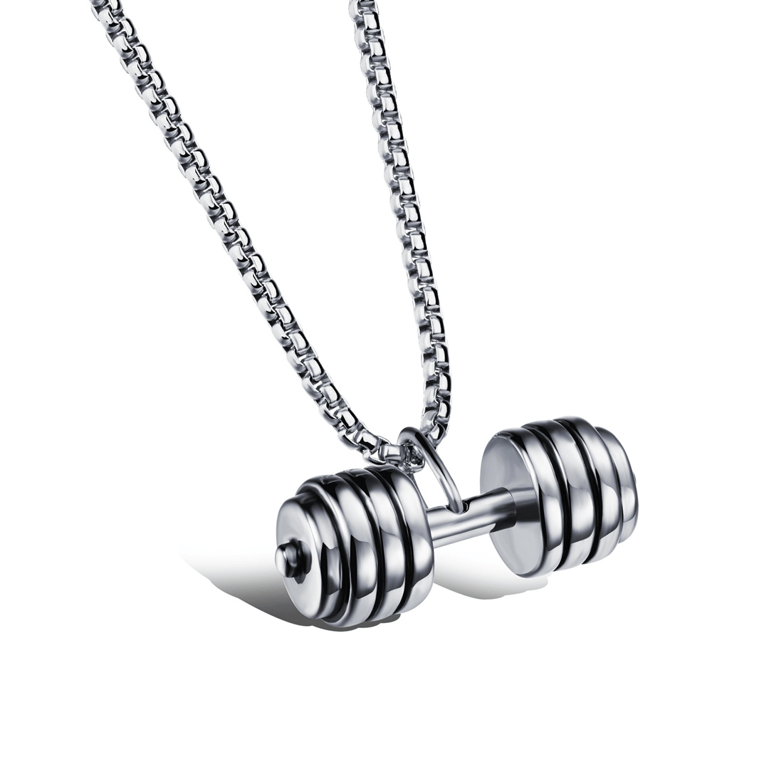 stainless steel rhodium plated dumbbell link necklace
