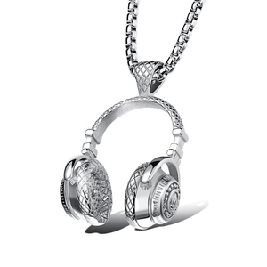 stainless steel rhodium plated headphone link necklace