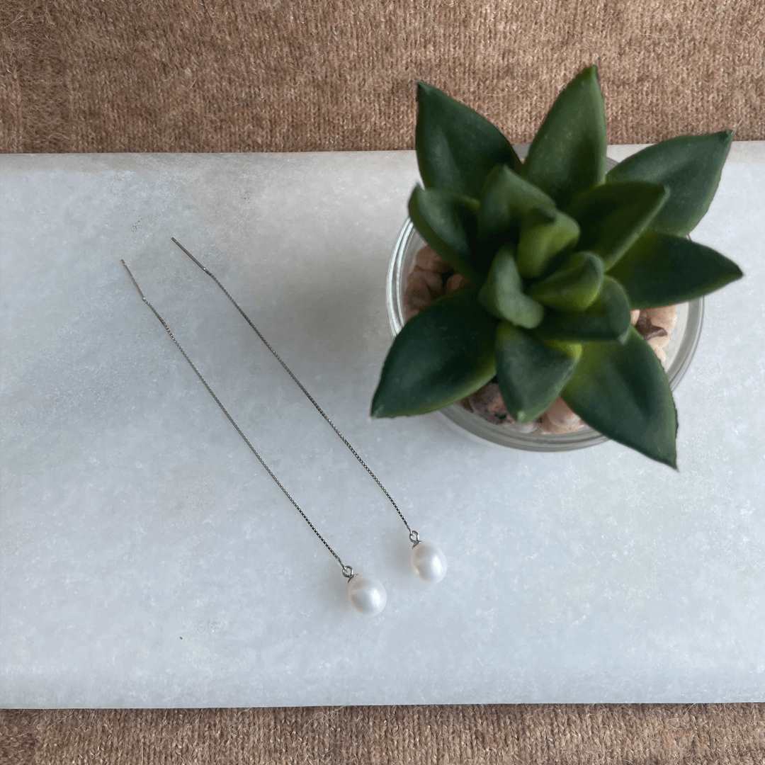 terling silver freshwater pearl drop thread earrings